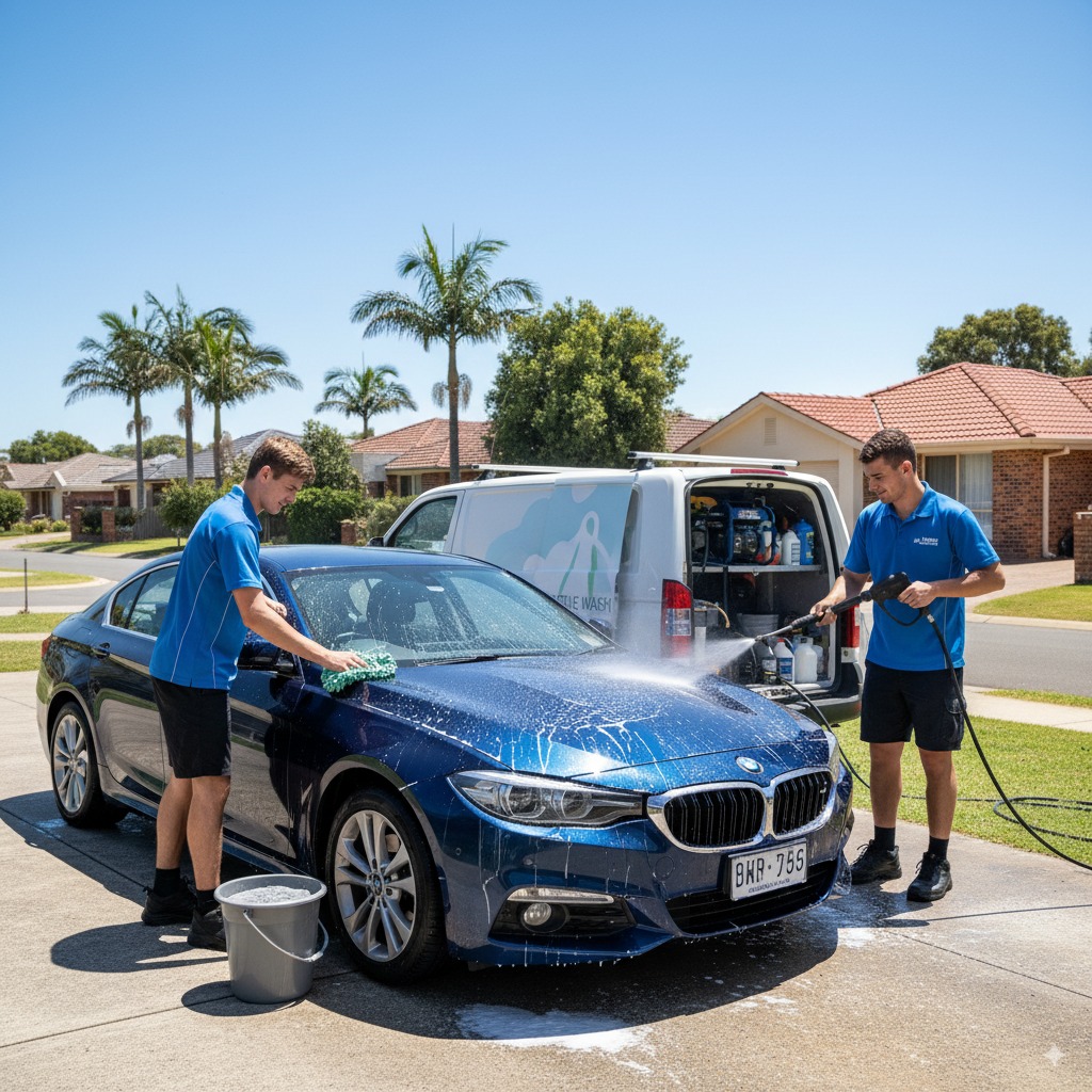 Car covered in soap suds and water droplets